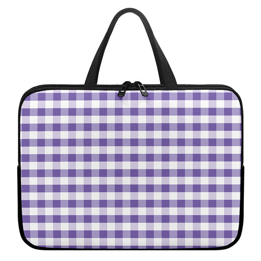 Purple And White Gingham Pattern Print Laptop Sleeve With Handle