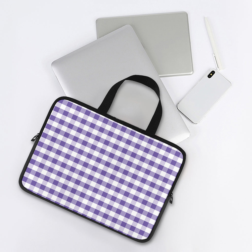 Purple And White Gingham Pattern Print Laptop Sleeve With Handle