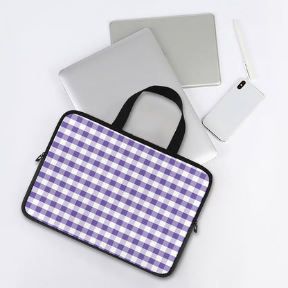 Purple And White Gingham Pattern Print Laptop Sleeve With Handle