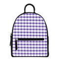 Purple And White Gingham Pattern Print Leather Backpack