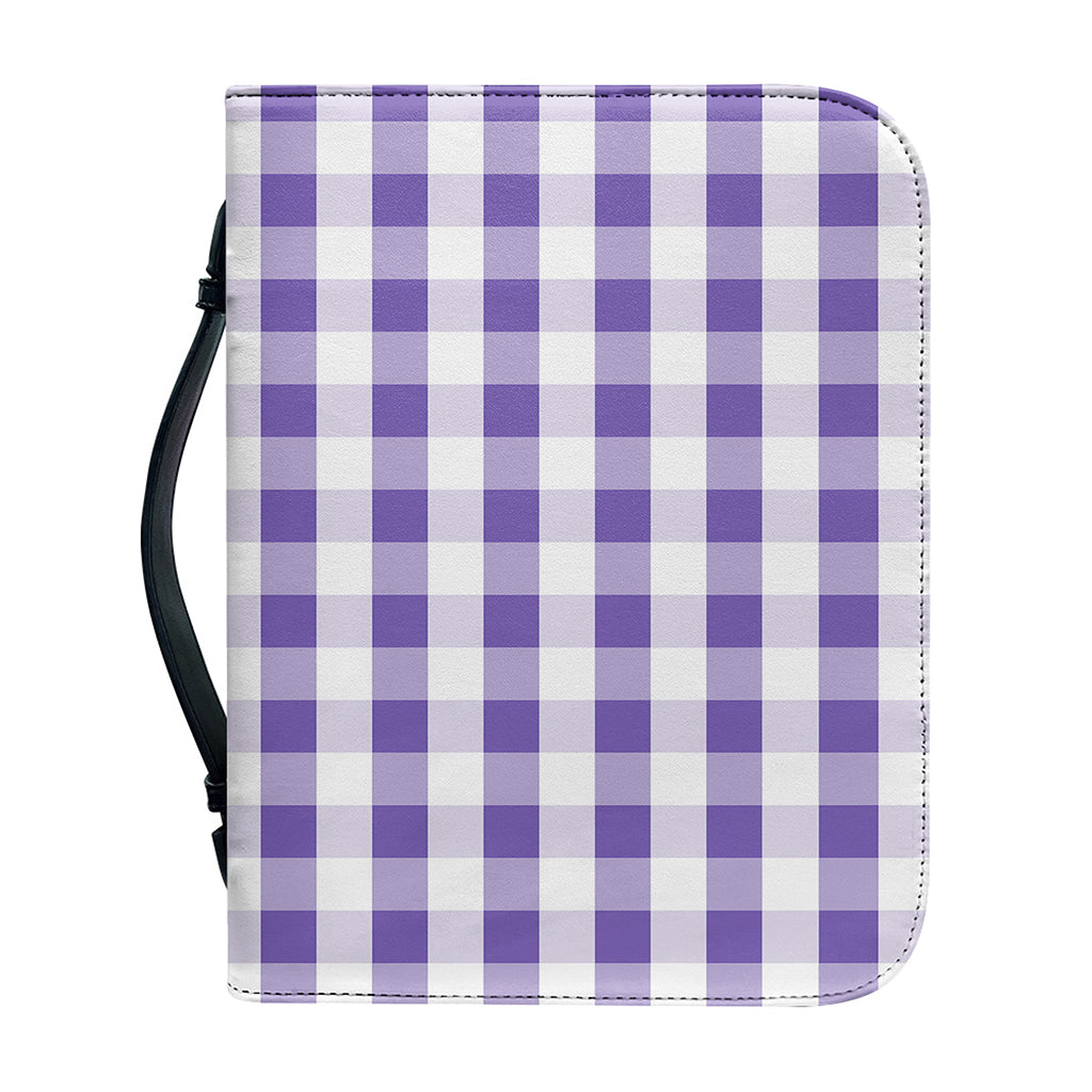Purple And White Gingham Pattern Print Leather Bible Cover