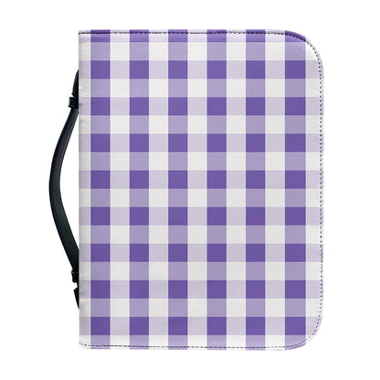Purple And White Gingham Pattern Print Leather Bible Cover