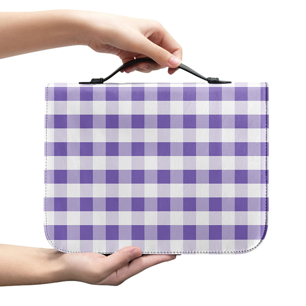 Purple And White Gingham Pattern Print Leather Bible Cover