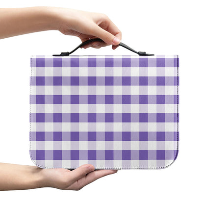 Purple And White Gingham Pattern Print Leather Bible Cover