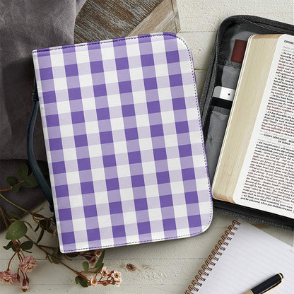 Purple And White Gingham Pattern Print Leather Bible Cover