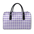Purple And White Gingham Pattern Print Leather Duffel Bag