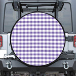 Purple And White Gingham Pattern Print Leather Spare Tire Cover