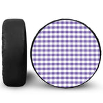 Purple And White Gingham Pattern Print Leather Spare Tire Cover