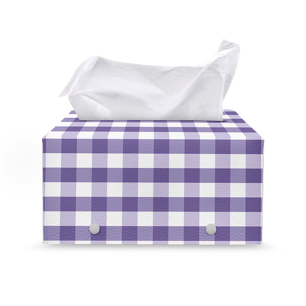 Purple And White Gingham Pattern Print Leather Tissue Box Cover
