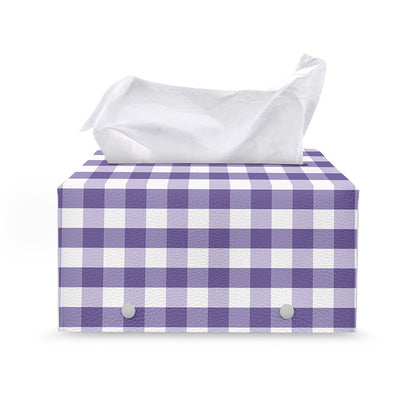 Purple And White Gingham Pattern Print Leather Tissue Box Cover