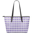 Purple And White Gingham Pattern Print Leather Tote Bag With Zipper
