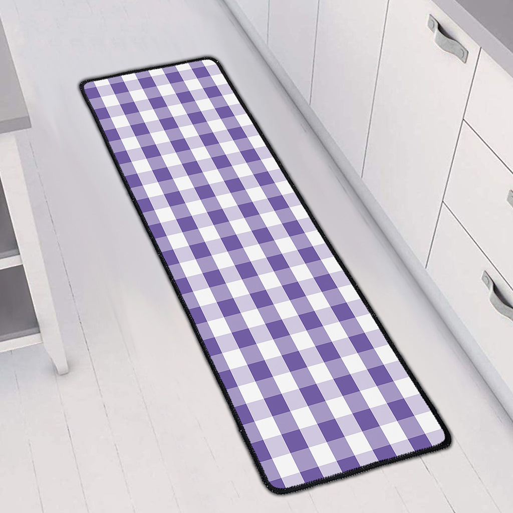 Purple And White Gingham Pattern Print Long Kitchen Mat