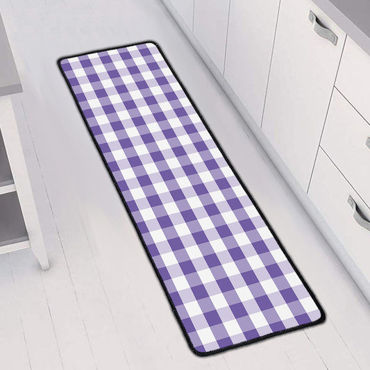 Purple And White Gingham Pattern Print Long Kitchen Mat