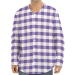 Purple And White Gingham Pattern Print Long Sleeve Baseball Jersey