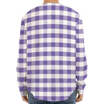 Purple And White Gingham Pattern Print Long Sleeve Baseball Jersey