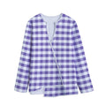 Purple And White Gingham Pattern Print Long Sleeve Short Coat