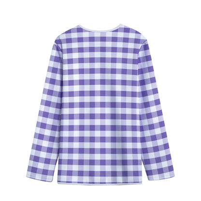 Purple And White Gingham Pattern Print Long Sleeve Short Coat