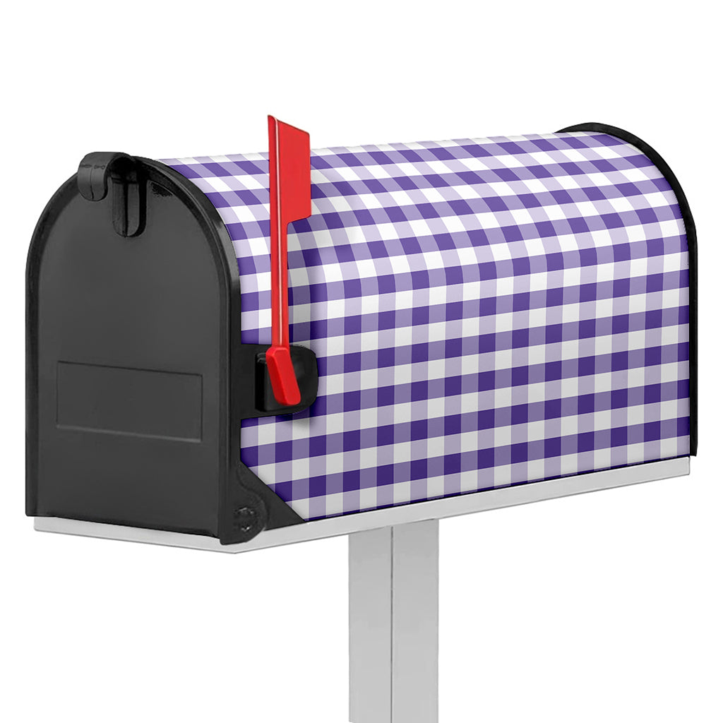 Purple And White Gingham Pattern Print Mailbox Cover