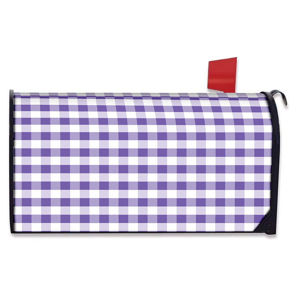 Purple And White Gingham Pattern Print Mailbox Cover
