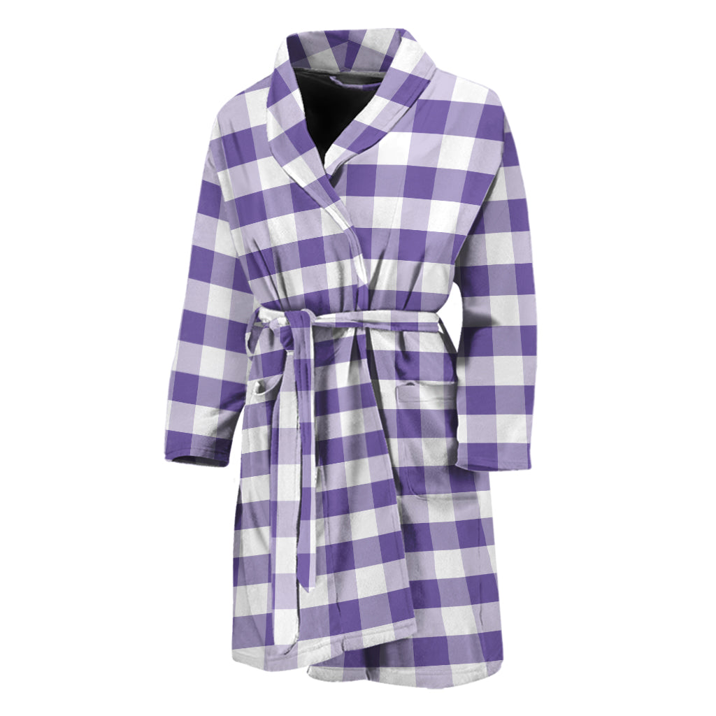 Purple And White Gingham Pattern Print Men's Bathrobe