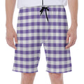 Purple And White Gingham Pattern Print Men's Beach Shorts
