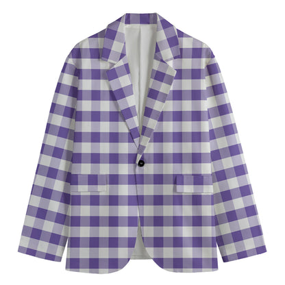 Purple And White Gingham Pattern Print Men's Blazer