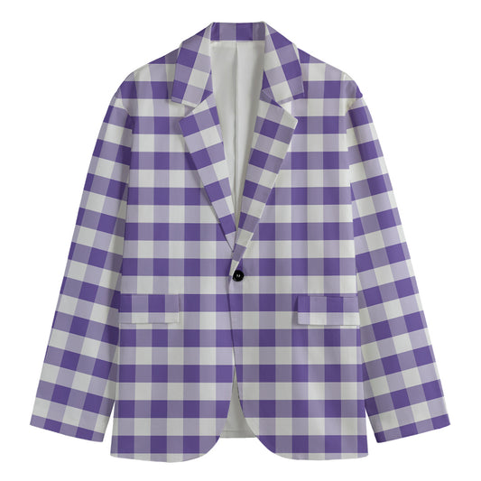 Purple And White Gingham Pattern Print Men's Blazer