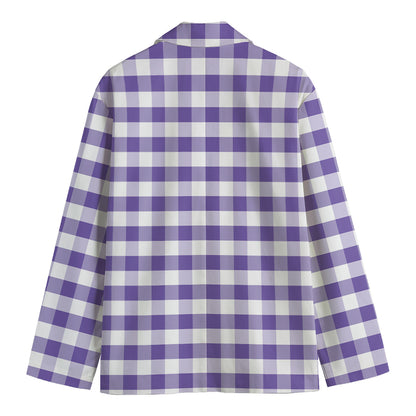 Purple And White Gingham Pattern Print Men's Blazer