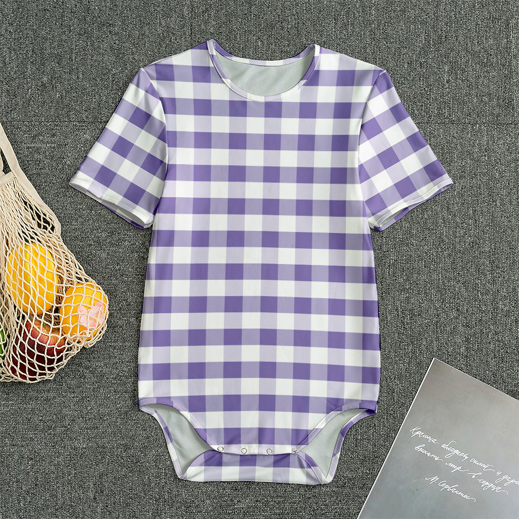 Purple And White Gingham Pattern Print Men's Bodysuit