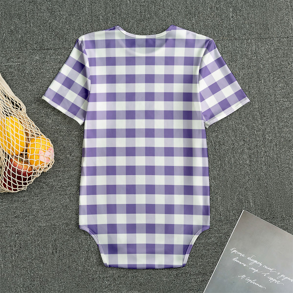 Purple And White Gingham Pattern Print Men's Bodysuit