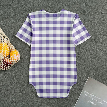 Purple And White Gingham Pattern Print Men's Bodysuit