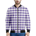 Purple And White Gingham Pattern Print Men's Bomber Jacket