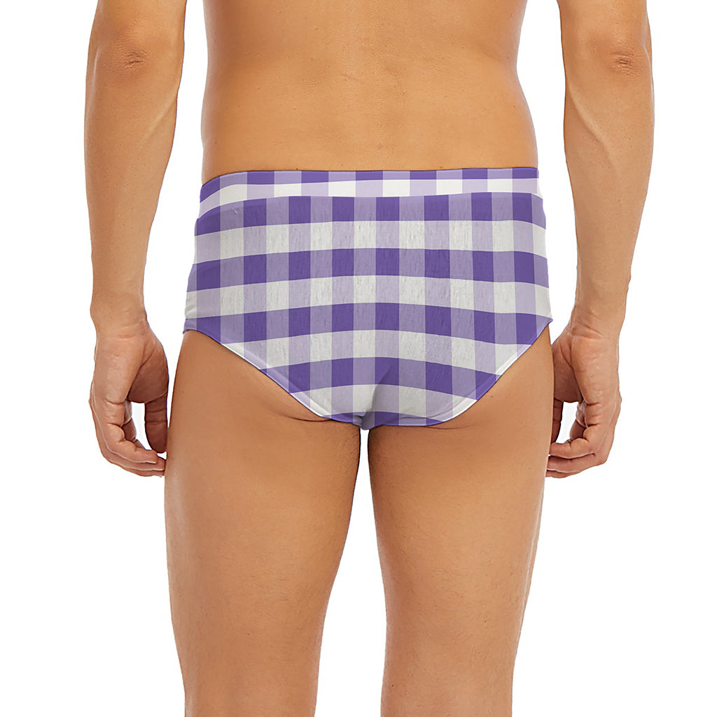 Purple And White Gingham Pattern Print Men's Briefs