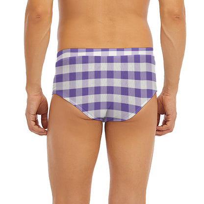 Purple And White Gingham Pattern Print Men's Briefs