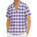 Purple And White Gingham Pattern Print Men's Deep V-Neck Shirt