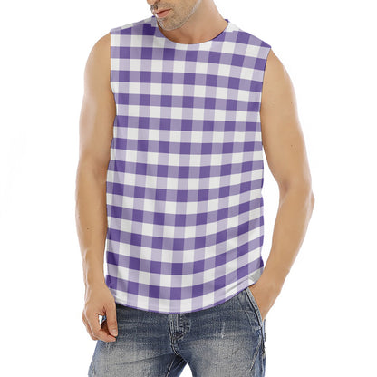 Purple And White Gingham Pattern Print Men's Fitness Tank Top