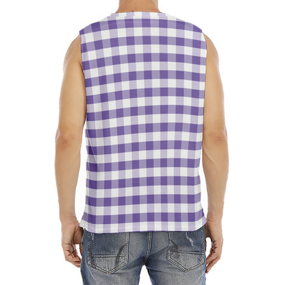 Purple And White Gingham Pattern Print Men's Fitness Tank Top