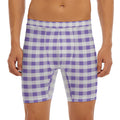 Purple And White Gingham Pattern Print Men's Long Boxer Briefs