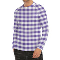 Purple And White Gingham Pattern Print Men's Long Sleeve Rash Guard