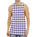 Purple And White Gingham Pattern Print Men's Muscle Tank Top