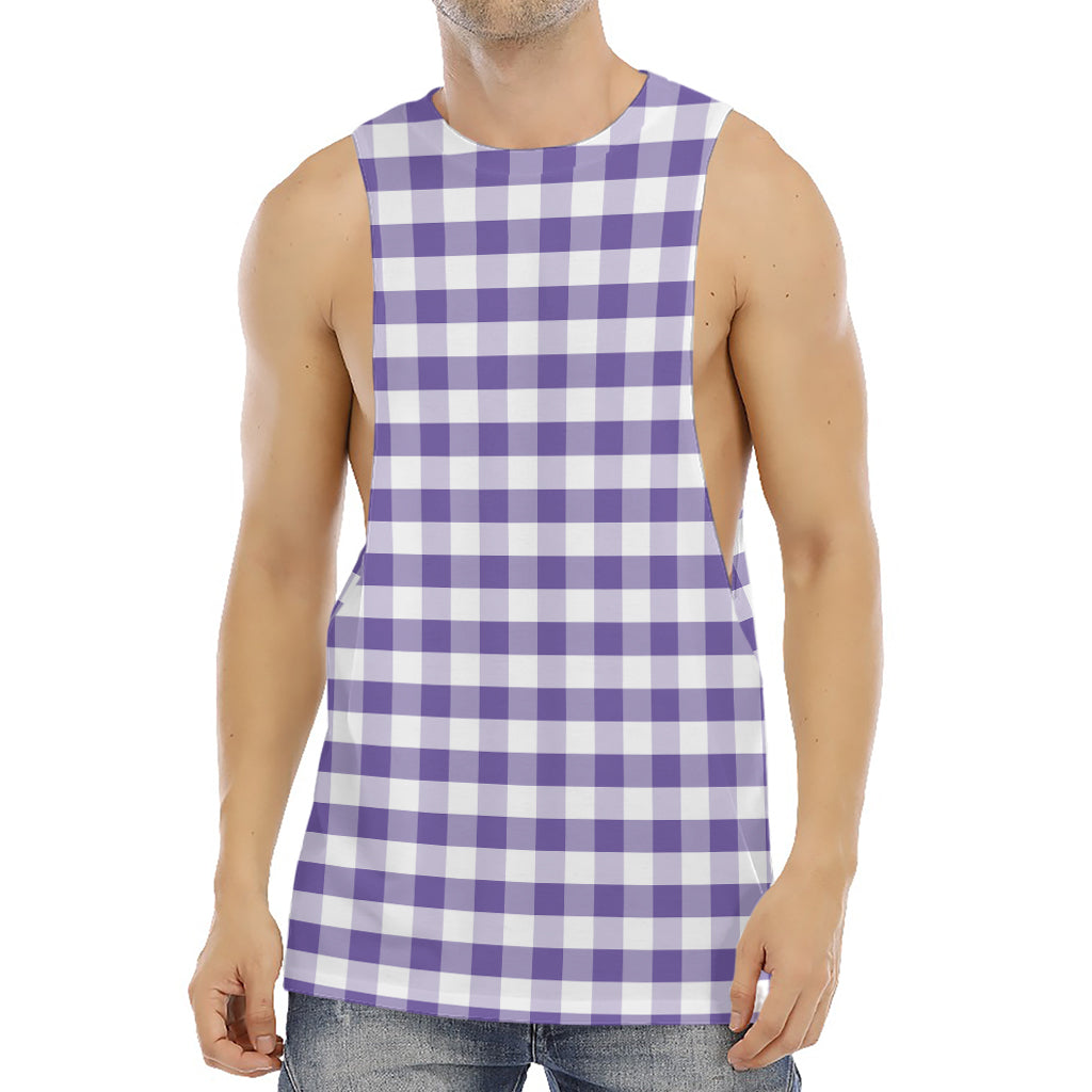Purple And White Gingham Pattern Print Men's Muscle Tank Top