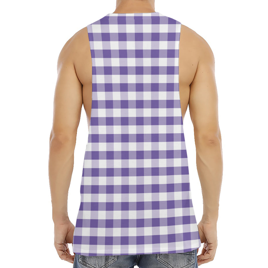 Purple And White Gingham Pattern Print Men's Muscle Tank Top