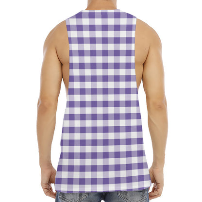 Purple And White Gingham Pattern Print Men's Muscle Tank Top