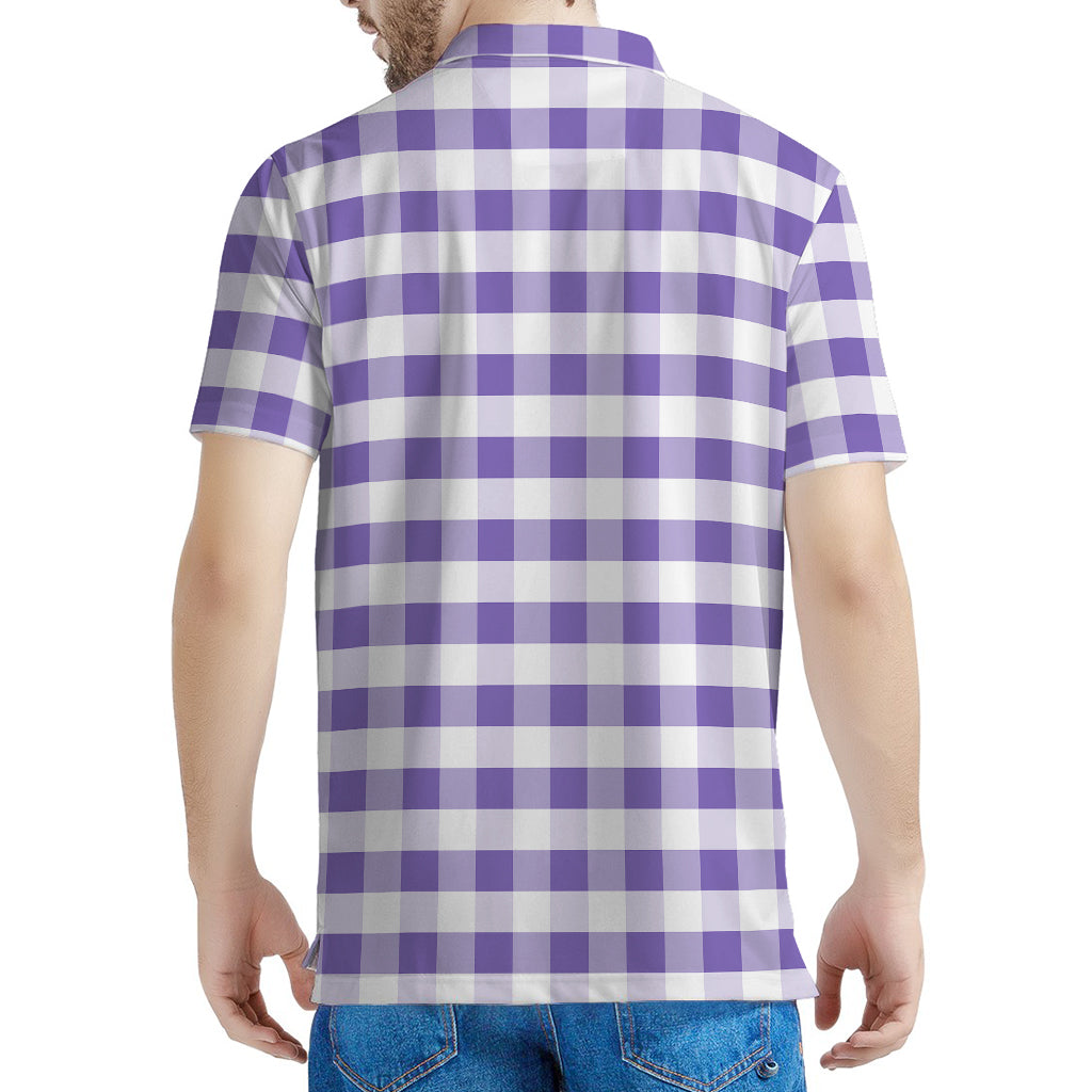 Purple And White Gingham Pattern Print Men's Polo Shirt