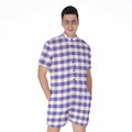 Purple And White Gingham Pattern Print Men's Romper