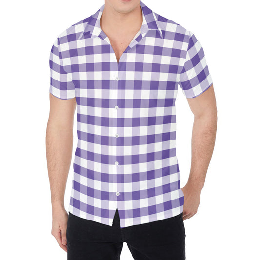 Purple And White Gingham Pattern Print Men's Shirt