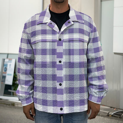 Purple And White Gingham Pattern Print Men's Shirt Jacket