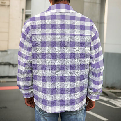 Purple And White Gingham Pattern Print Men's Shirt Jacket