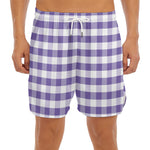 Purple And White Gingham Pattern Print Men's Split Running Shorts