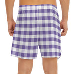 Purple And White Gingham Pattern Print Men's Split Running Shorts